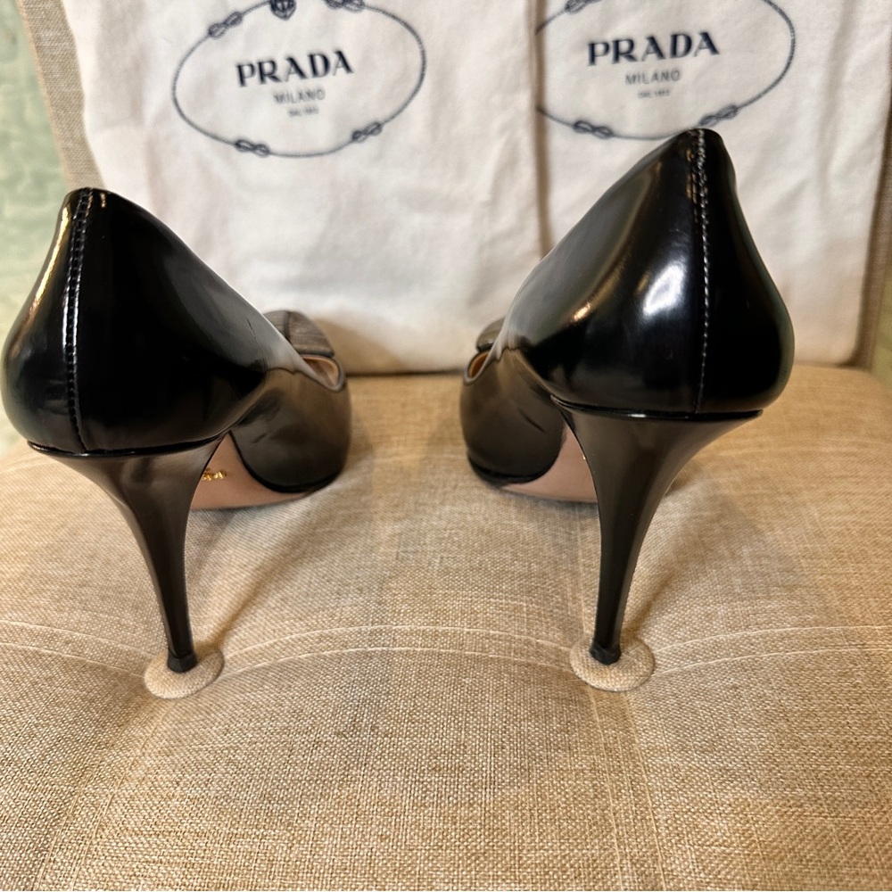 Prada Calzature Donna Vintage 2008 Heels Black Leather Snakeskin 37.5/ 7 US - Picture 11 of 16